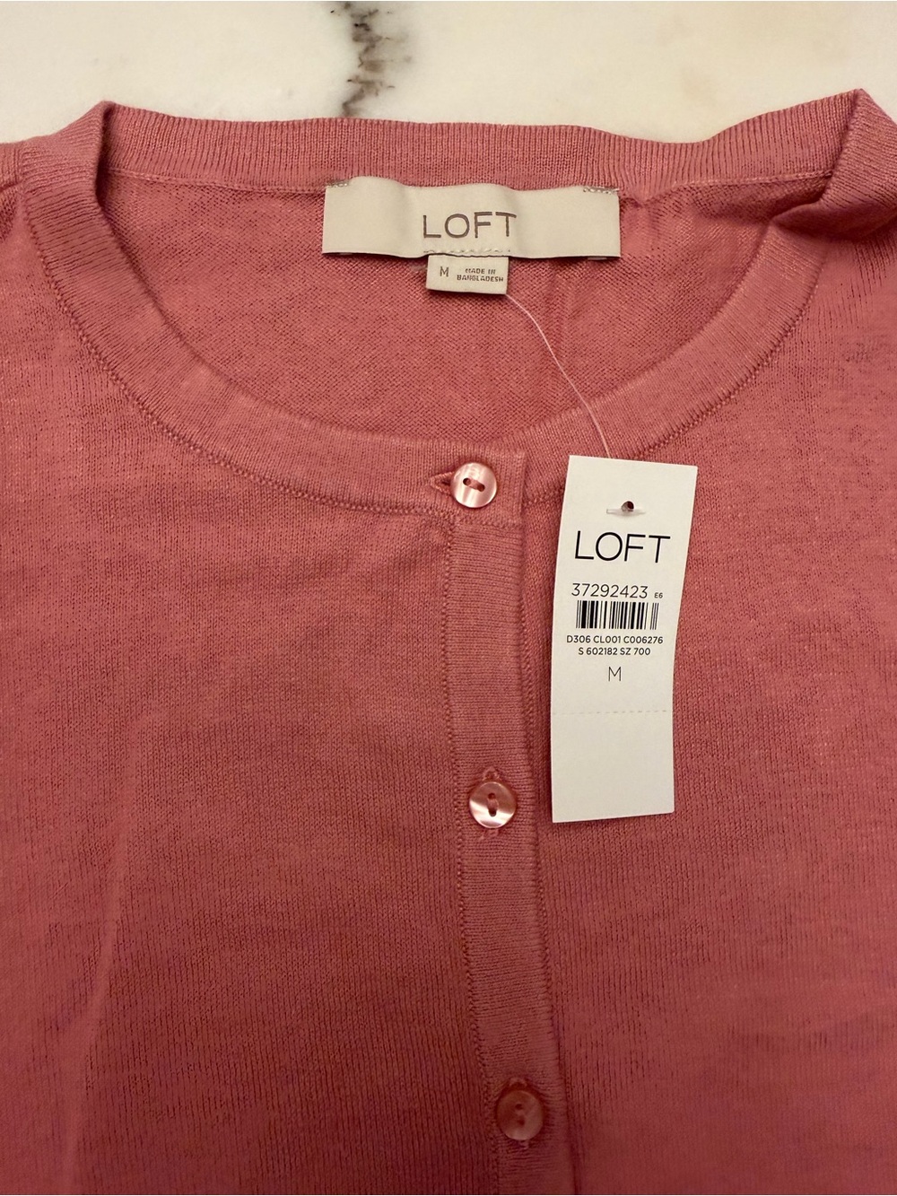 LOFT Pink Button Front Crew Neck Cardigan Sweater NWT Size Medium